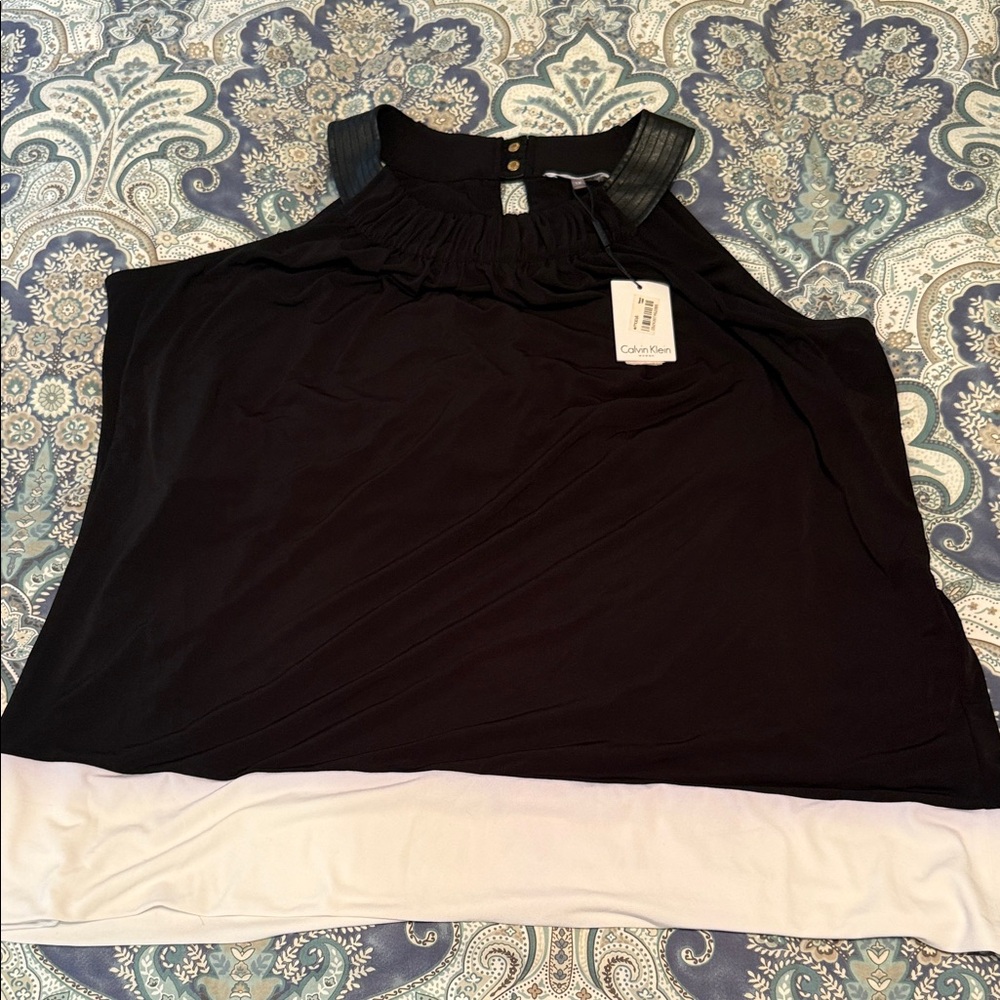 Calvin Klein Black and White Sleeveless Blouse
